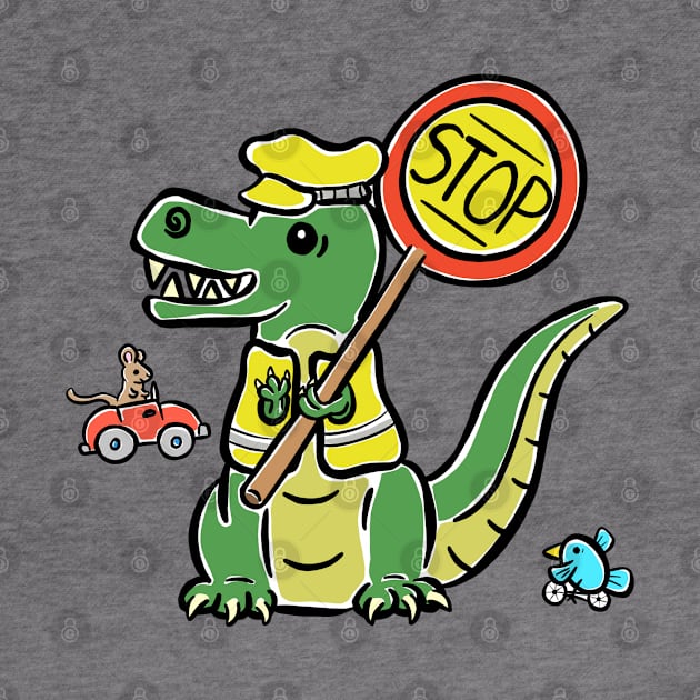 Lollypop Person Crossing Guard Tyrannosaurus Dinosaur Dino Cartoon Cute Character by Squeeb Creative